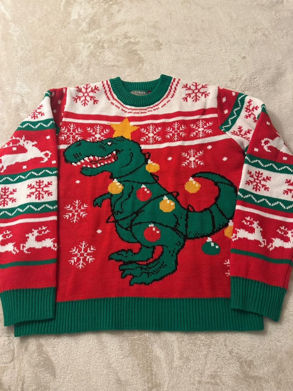 Women’s  Red Green Holiday Dino Crewneck Sweater